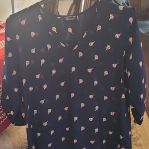 Papermoon for Stitchfix XL Blouse Navy with Red/White Hot-air Balloons
